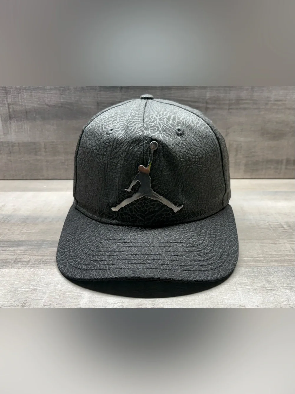 Jordan Youth Elephant Print Snapback Hat Black Jumpman Metal Logo Cap